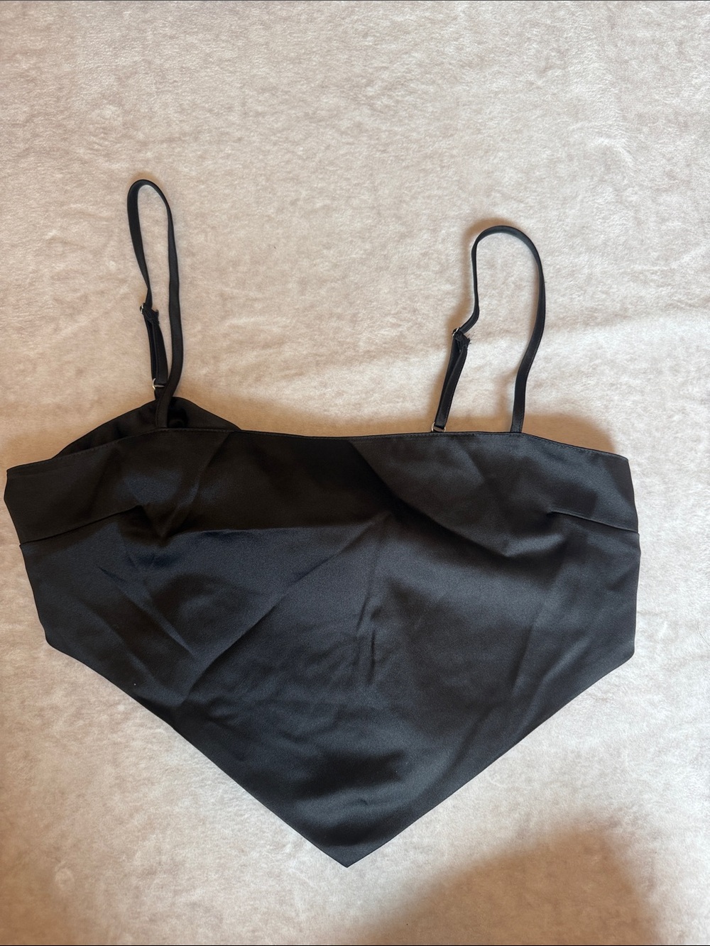 Forever 21 Black Satin Crop Top with Tie Detail